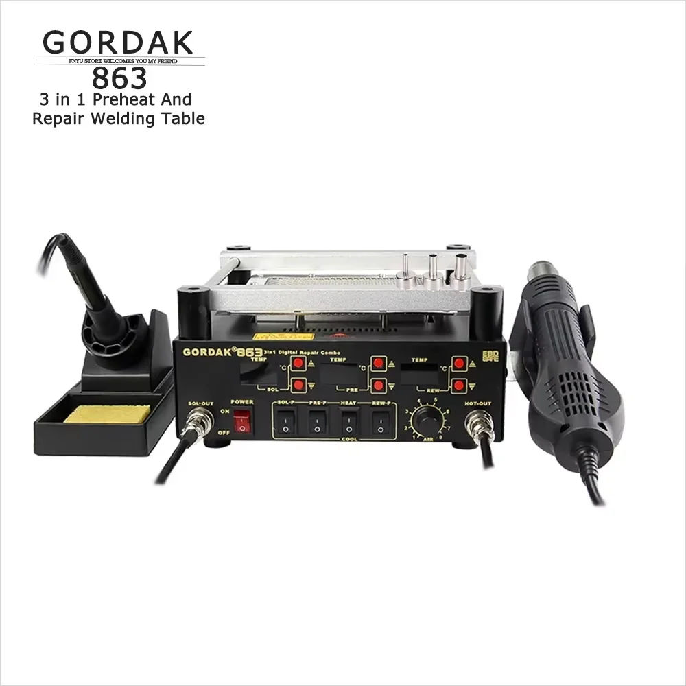 

GORDAK 863 3 in 1 Digital Hot Air Heat Gun BGA Rework Soldering Station Electric Soldering Iron IR Infrared Preheating Station