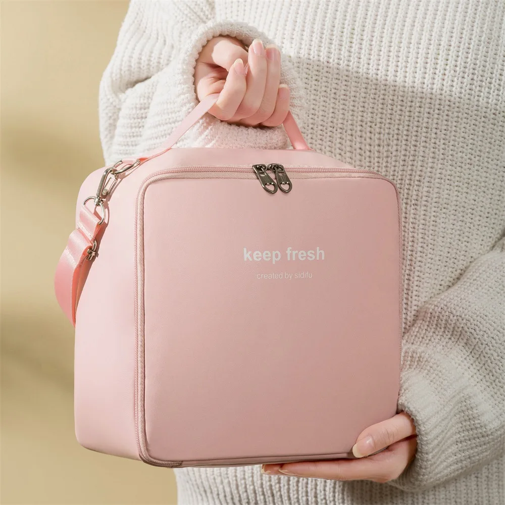 Crossbody Waterproof Lunch Bags PU Leather Food Picnic Lunch Box Insulated Women Cooler Bags Ice Pack Drink Carrier Thermal Bag