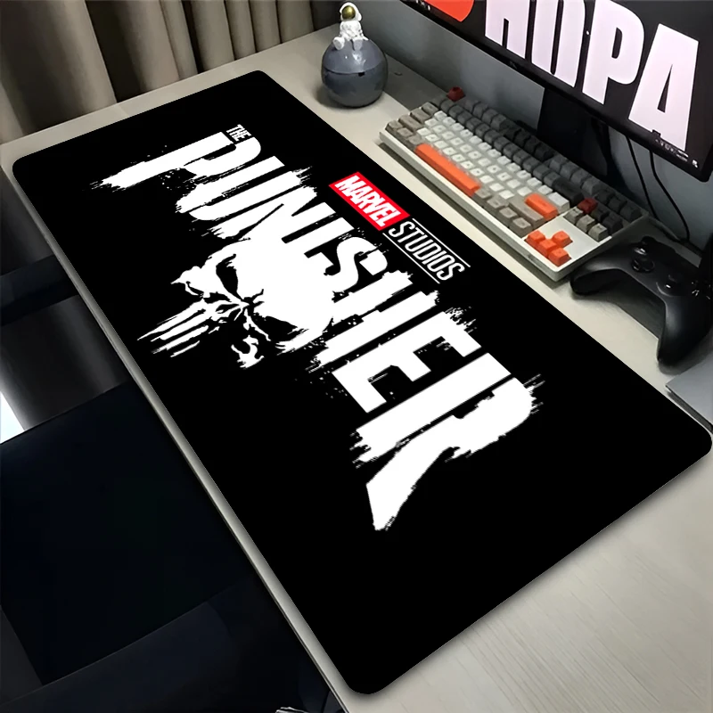 Grande mousepad portátil p-unishers logotipo gamer gabinete tapete de mesa teclado estendido marvel preto mouse pad antiderrapante borracha pc tapete