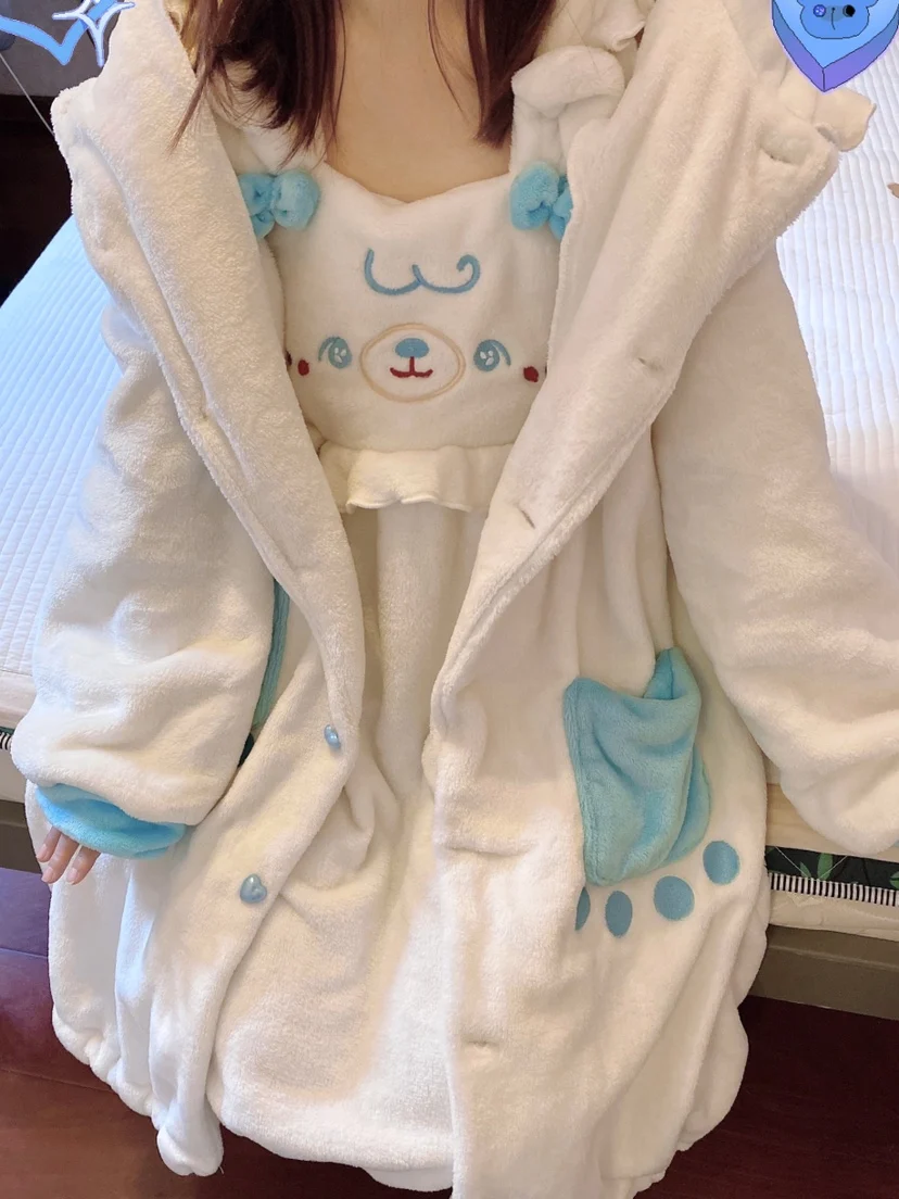 Japanese Original  Autumn Winter Thickened Sweet Girl Pajamas Soft Cute Princess Style Outdoor Loungewear Two-piece Set