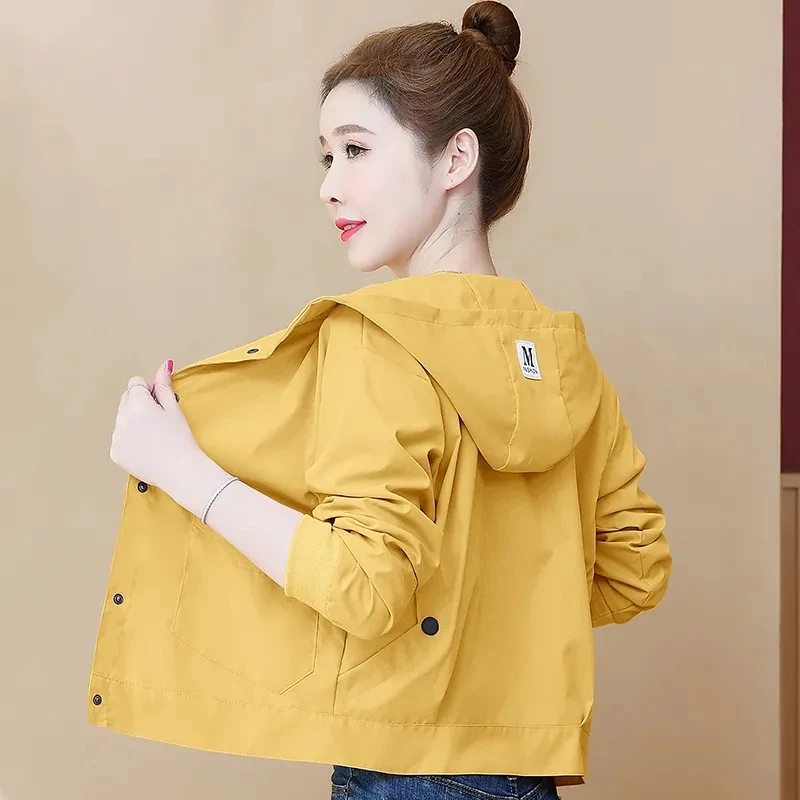 Little Women\'s Short Coat 2024 Spring Autumn New Female Loose Fashion Western Jacket Joker Jacket Baseball Hooded Overcoat