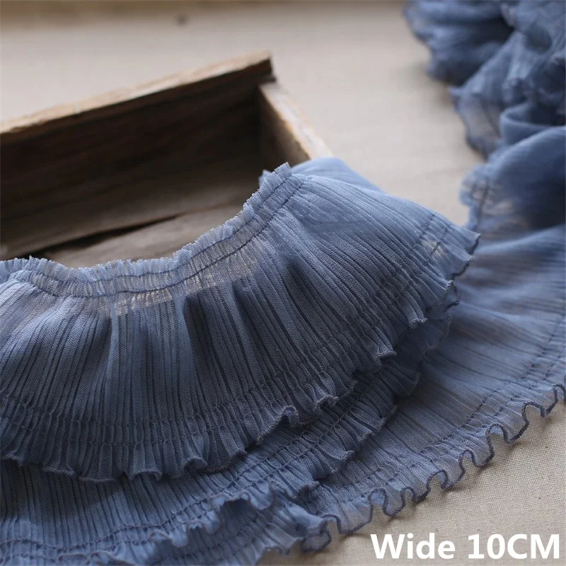 10CM Wide Tulle Mesh Pleated Lace Fabric Needlework Fringed Ribbon Ruffle Trim Lolita Dress Clothes Collar Sewing DIY Material