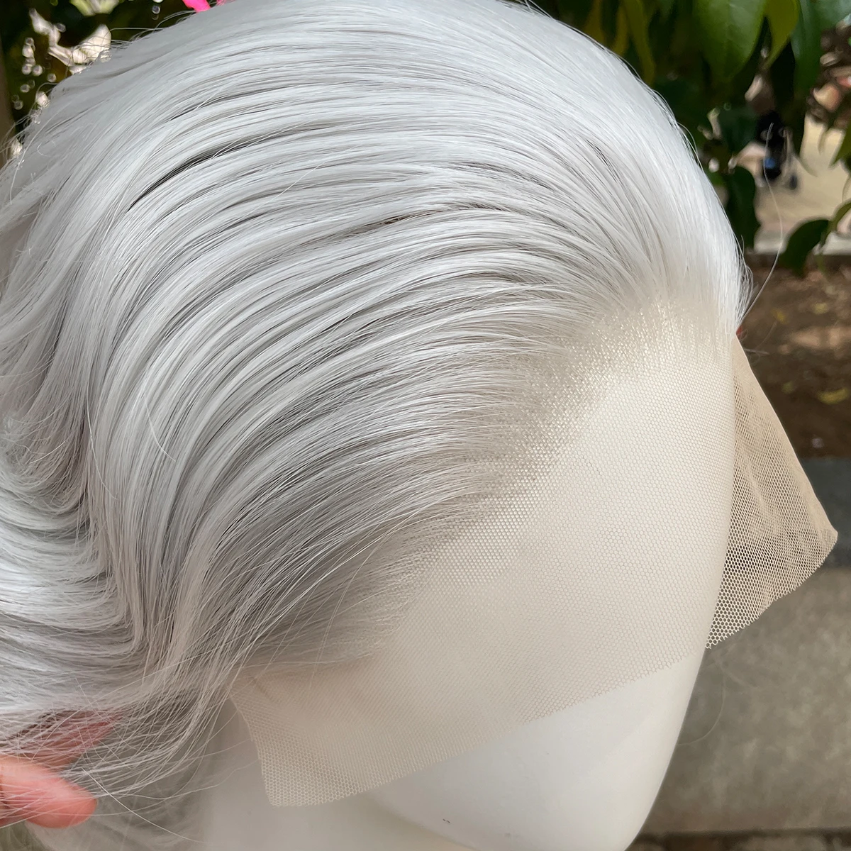 Sliver Grey Short Curly 13X4 Synthetic Lace Front Wigs for Women Older Lady Glueless Synthetic Wigs Gray Free Part 150% Density