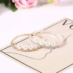 Trendy Rhinestone Jewelry Pearl Bracelets Pearl Jewelry For Women Crystal Open Bangles Gifts