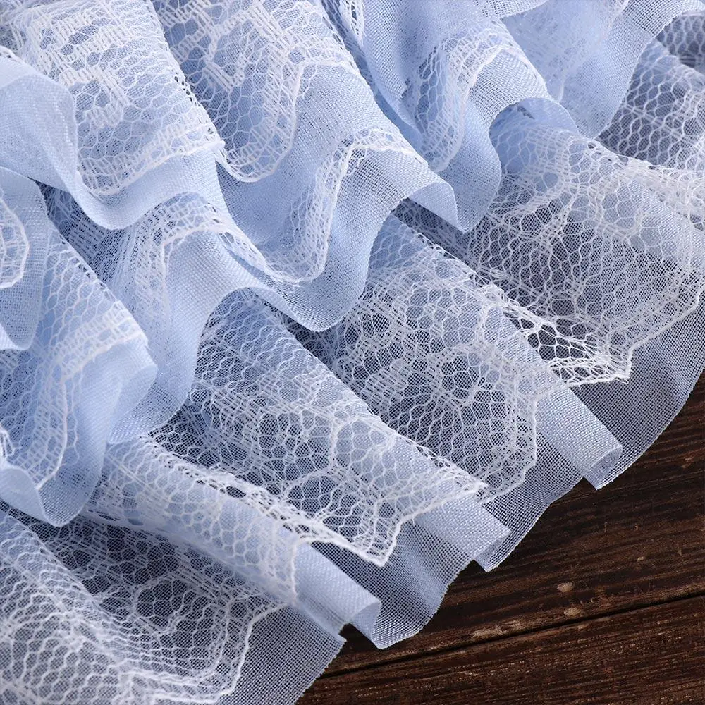 Luxurious Pleated Mesh Chiffon Fabric Exquisite Soft Embroidery Collar Ribbon Tulle White Black Tulle Lace Fabric Trim Ribbon