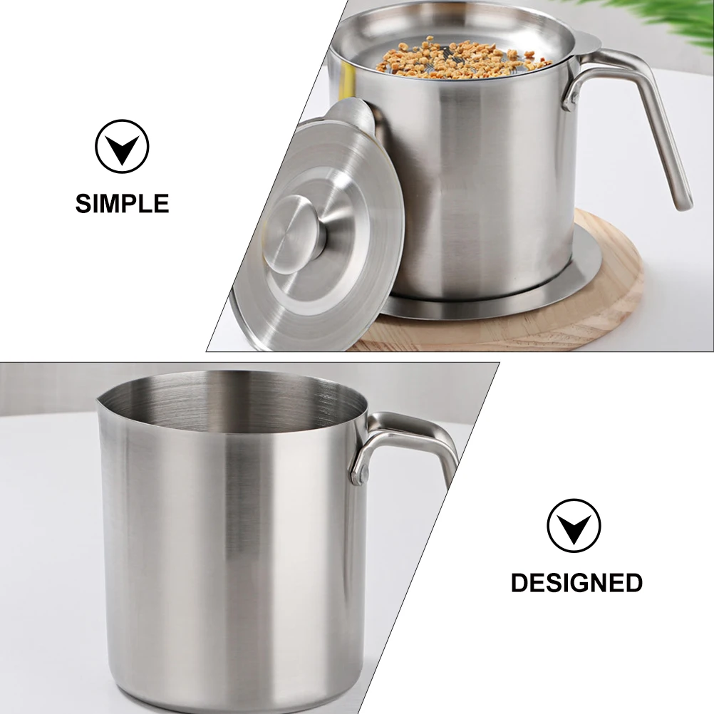 

Oil Catch Can Large Capacity Pot Household Stainless Steel Butter Grease Container with Filter Silver