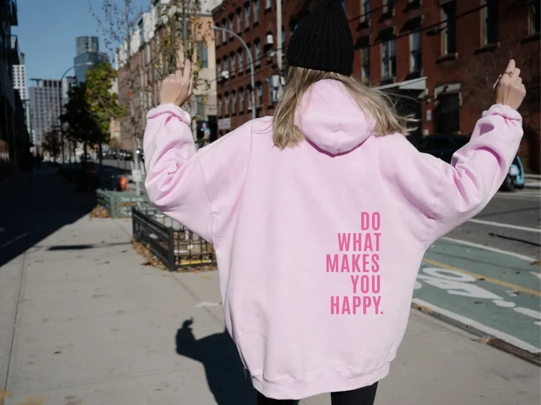 Do What Makes You Happy Letter Female Pullover Sweatshirts O-Neck Clothing Hoodie Casual Tops Korean Hip Hop Women Sweatshirts