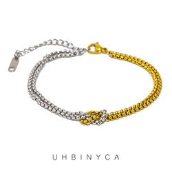 UHBINYCA Stainless Steel Double-layer Knot Charm Bracelet Bangle For Women 18K Gold Plated Daily Fashion Jewelry Accessories