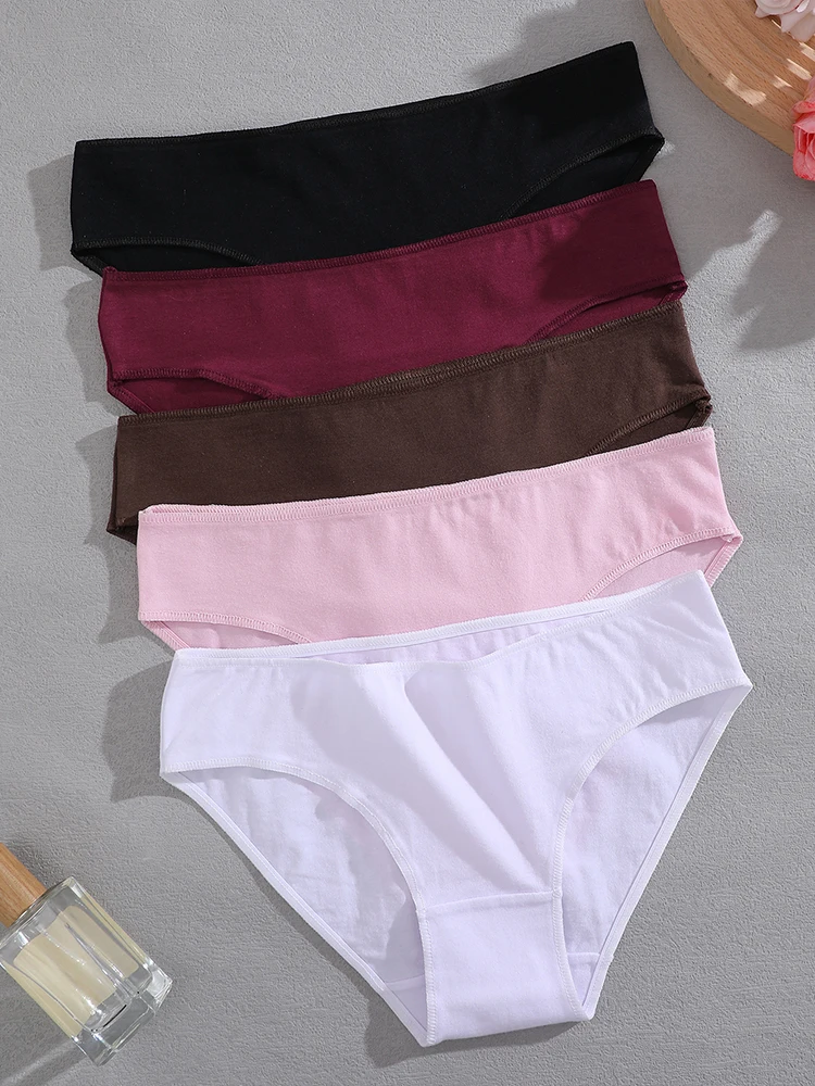 FINETOO 5PCS/Set S-XL Cotton Lingerie Panties Women Underwear Sexy Femme Underwear Women\'s Underpant Panty 8 Solid Color Briefs