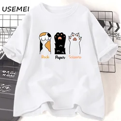 Rock Paper Scissors T Shirt Funny Cat Paw Print T-Shirt Summer Cotton Cat Lover Tshirt Women Men Short Sleeve Tee Shirt Clothing