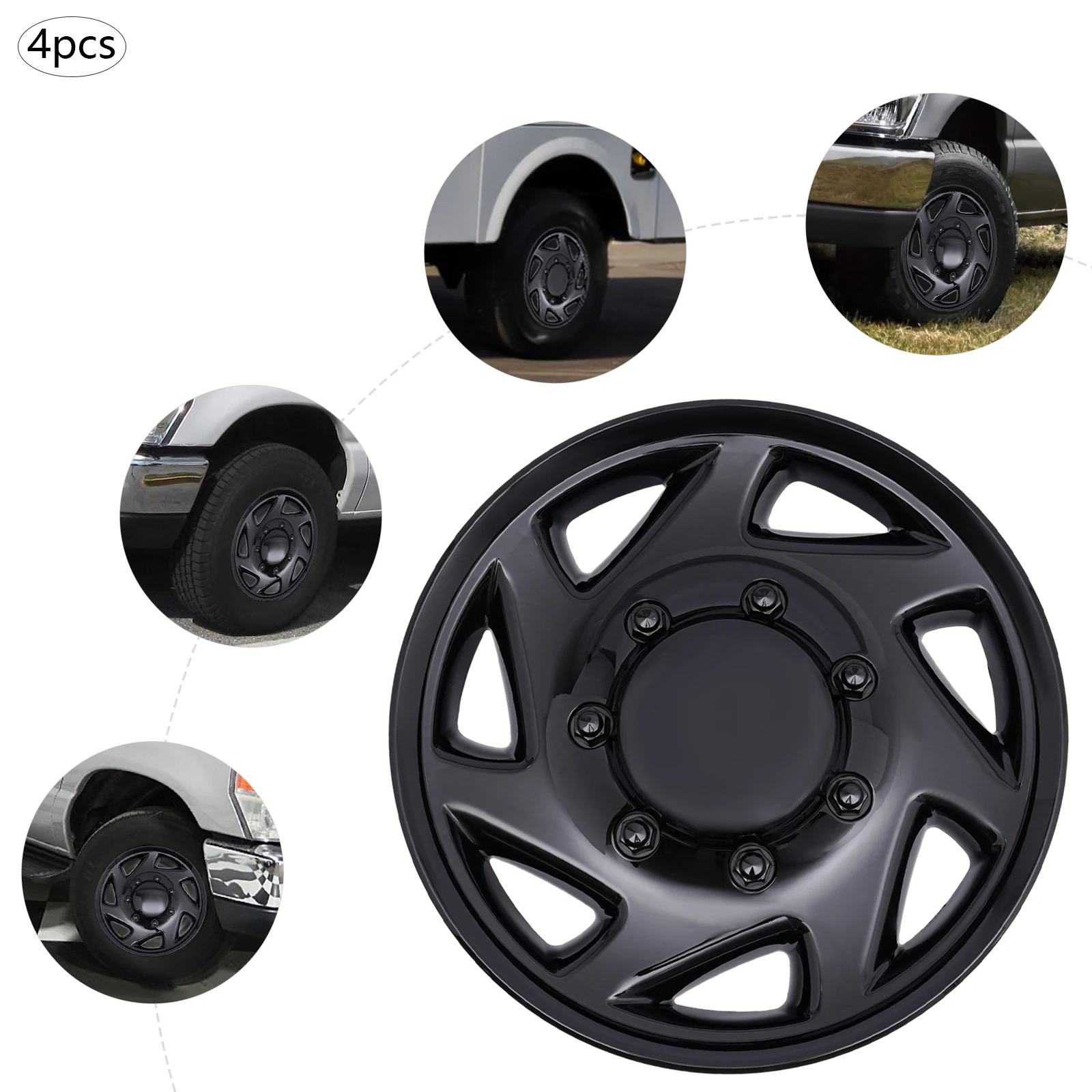 

4pcs Hub Caps Van Full Wheel Covers Fit for 1999-2018 Ford Econoline E250 E350 E450 , 16inch Steel Wheel Covers, 8 Lug, Black