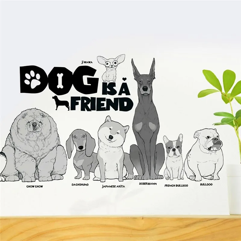 dog is a friend wall stickers home decor living room kids rooms cartoon animal wall decals diy mural art pvc removable posters