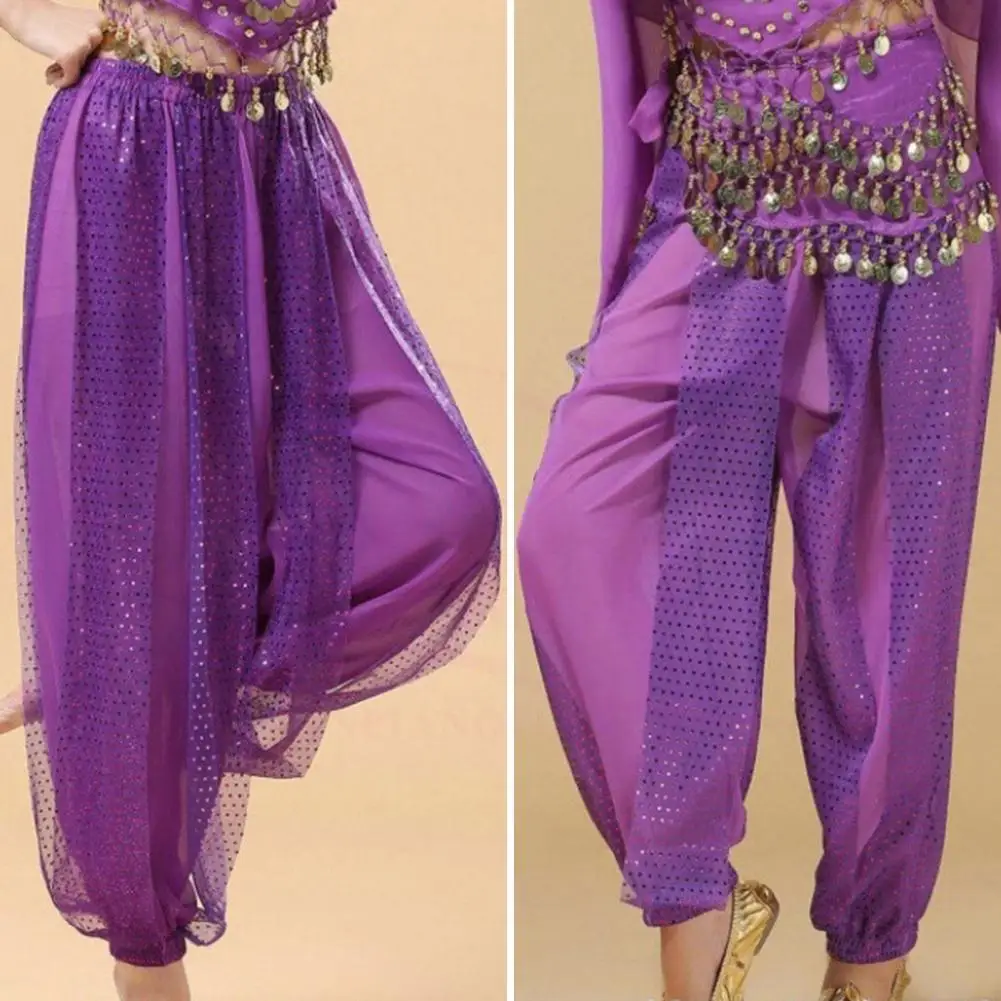 

Women Dance Pants Loose Cut Performance Bloomers Hip-hop Style Trousers Folk Dance Adult Belly Dance Costume Pants with Sequins