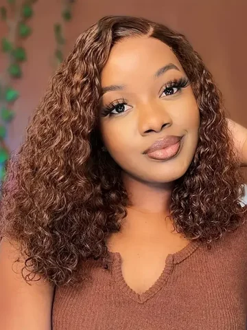 Deep Wave #4 Brown Water Wave Human Hair Bob Wigs 13×4 Lace Frontal Wigs Human Hair Short Wig Transparent Lace Human Hair Wig