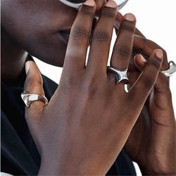 Punk Hip-hop Four-pointed Star Metal Shiny Ring Men and Women Couple Ring Unique Design Open Ring Fashion Jewelry Gift 2023