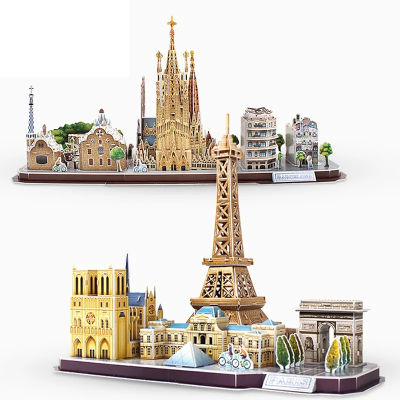 3D Paper Puzzle DIY toy China Beijing Shanghai London Paris New York Barcelona Moscow Bavaria Venice City Line Birthday Gift 1pc