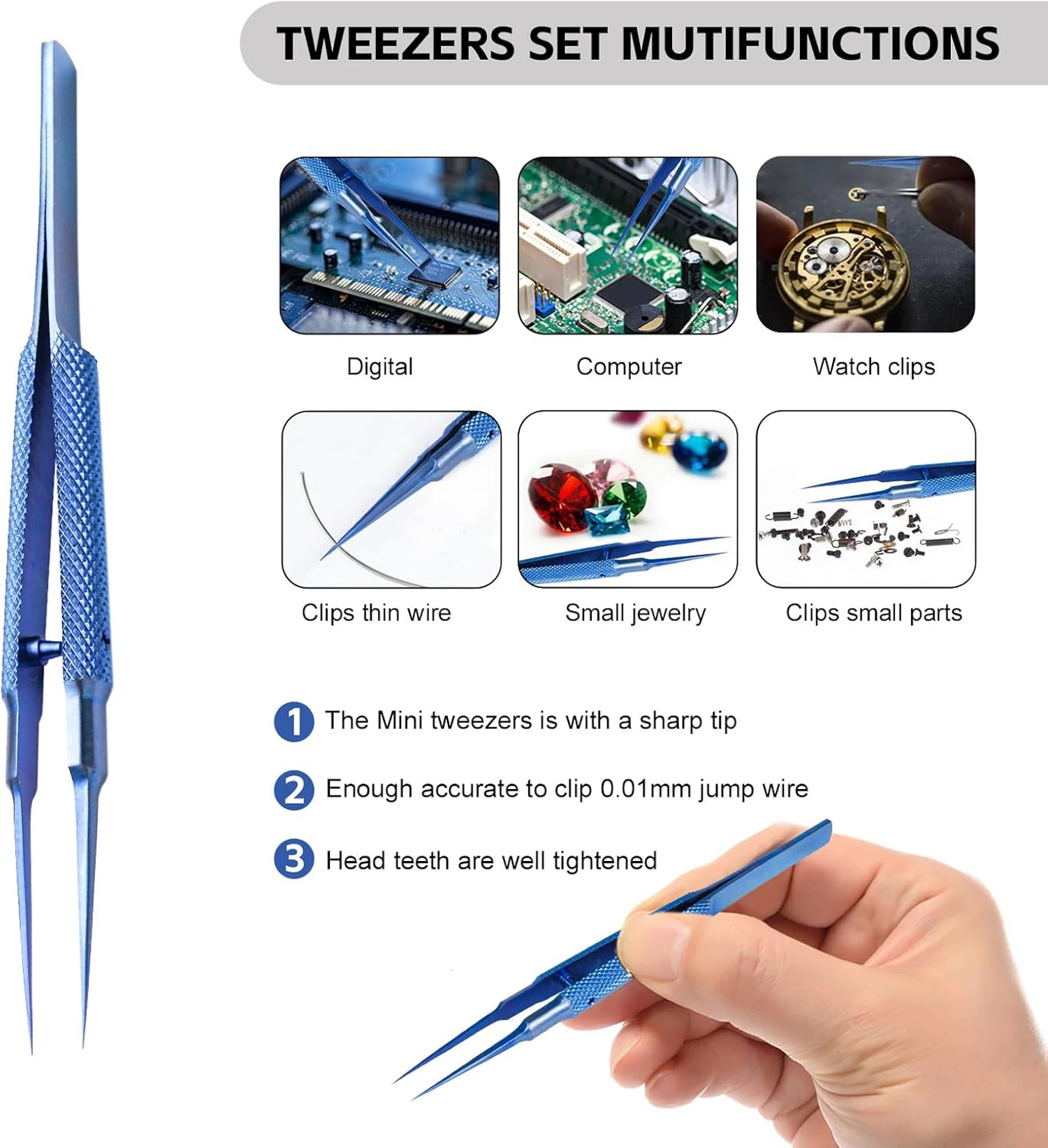 Präzisionspinzette aus Keramik und Titan, professionelle Reparatur, Fingerabdruck, Fliegenschnur, Telefon, Motherboard, antimagnetische Elektronikzange – Detail 4