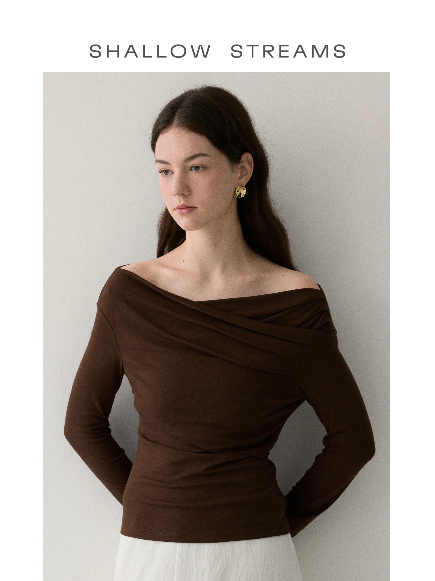 

Женская футболка с длинным рукавом и открытыми плечами, дизайнерская, с эффектом «груша», в стиле «Морской номад», на одно плечо, Au...