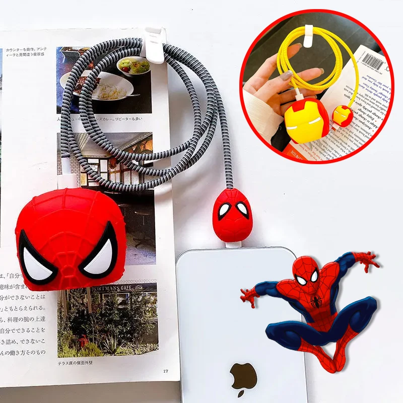 3D Heroes Iron Man Spider-Man Charger Case for iPhone 14 13 Pro 18w 20w Charger Head Protective Sleeve Cable Protective Cover