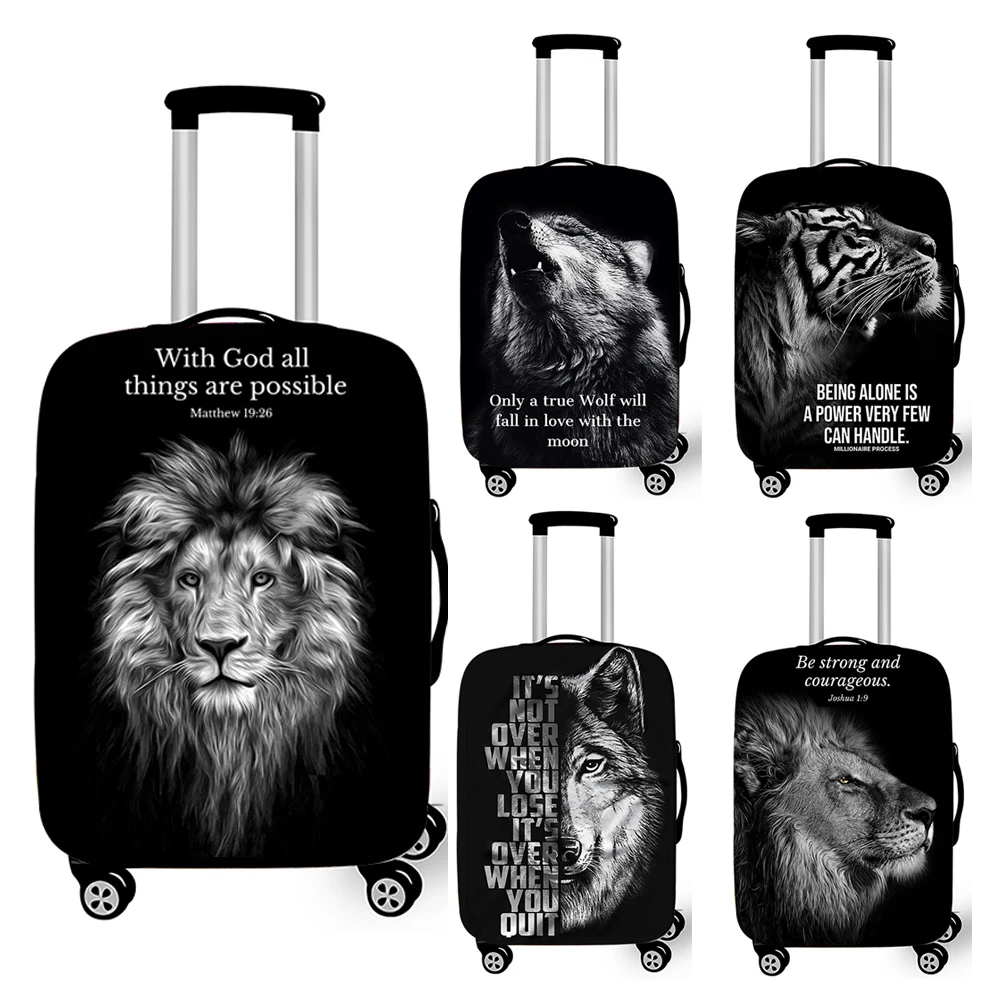 

Christian Bible Verse with God All Things Are Possible Luggage Cover Religious Animal Lion Tiger Wolf Elastic Suitcase Covers