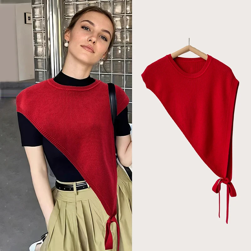 

Новая весенне-осенняя модная универсальная женская косая треугольная шаль, женское подходящее пальто, шерстяной вязаный пуловер, дизайнерская накидка с разрезом