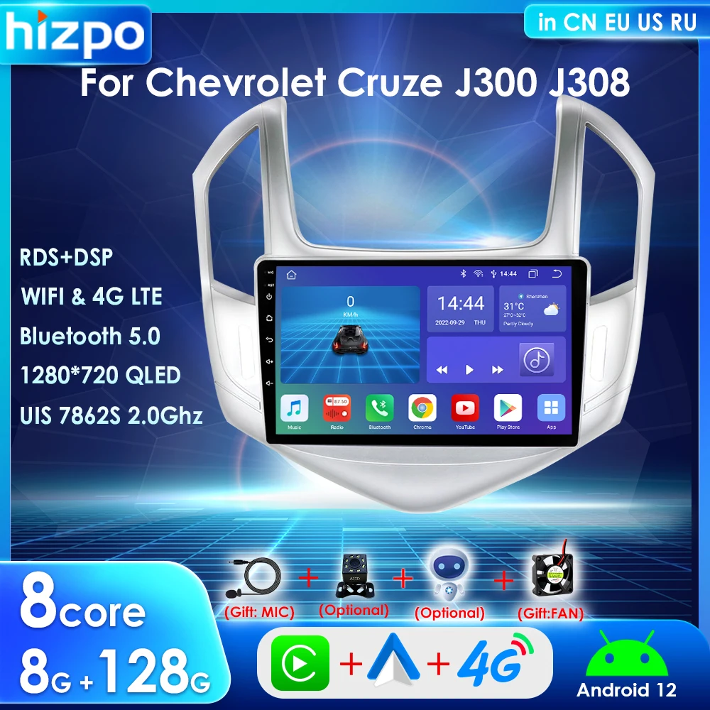 

Hizpo Android 12 Car Radio for Chevrolet Cruze J300 J308 2012-2015 Multimedia Player 2din Carplay Stereo 4G GPS NO DVD Head Unit