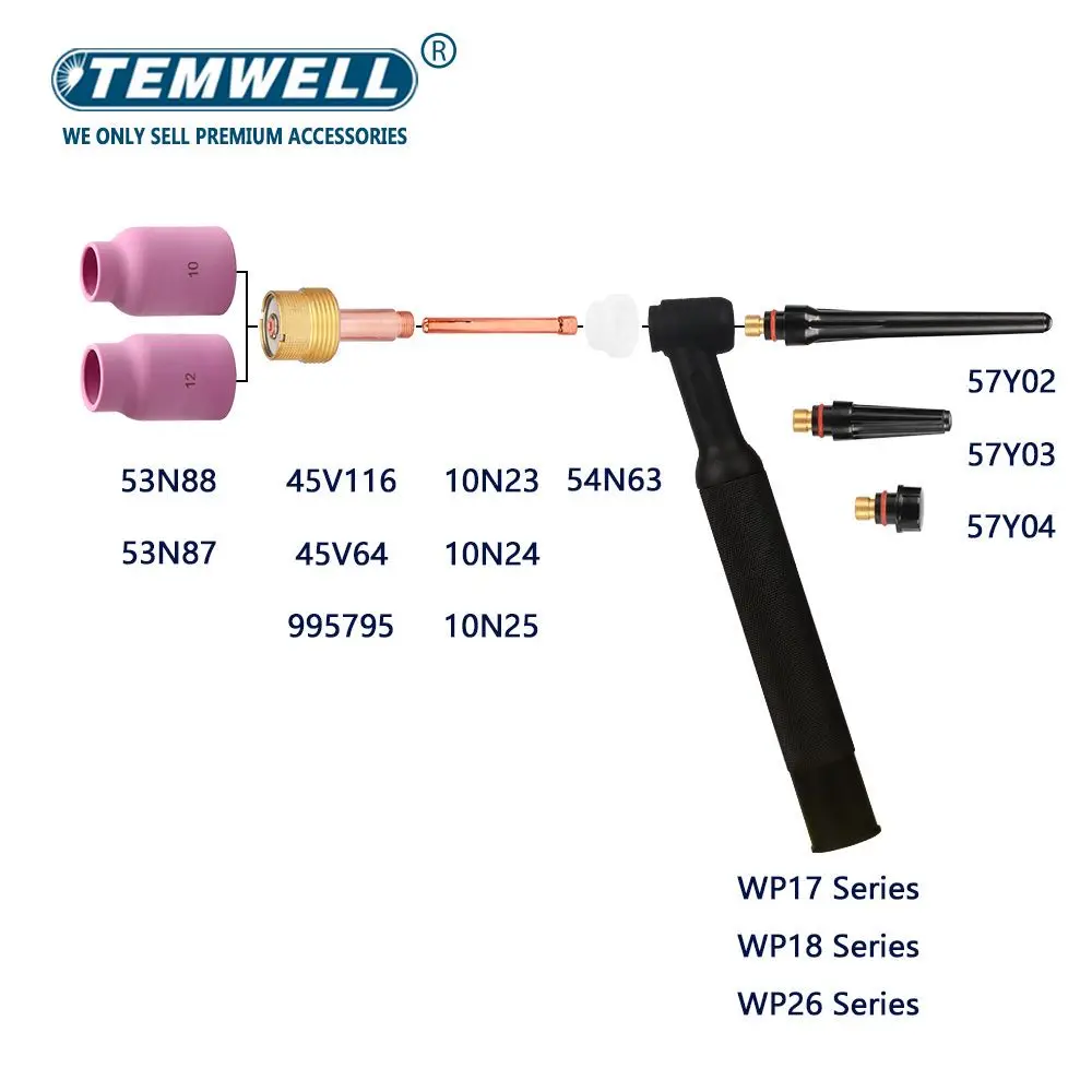 TIG 용접 토치, 대형 롱 가스 렌즈 알루미나 컵, WP17 WP18 WP26 TIG 콜릿 바디 예비 키트, 실용적인 액세서리, 9 개