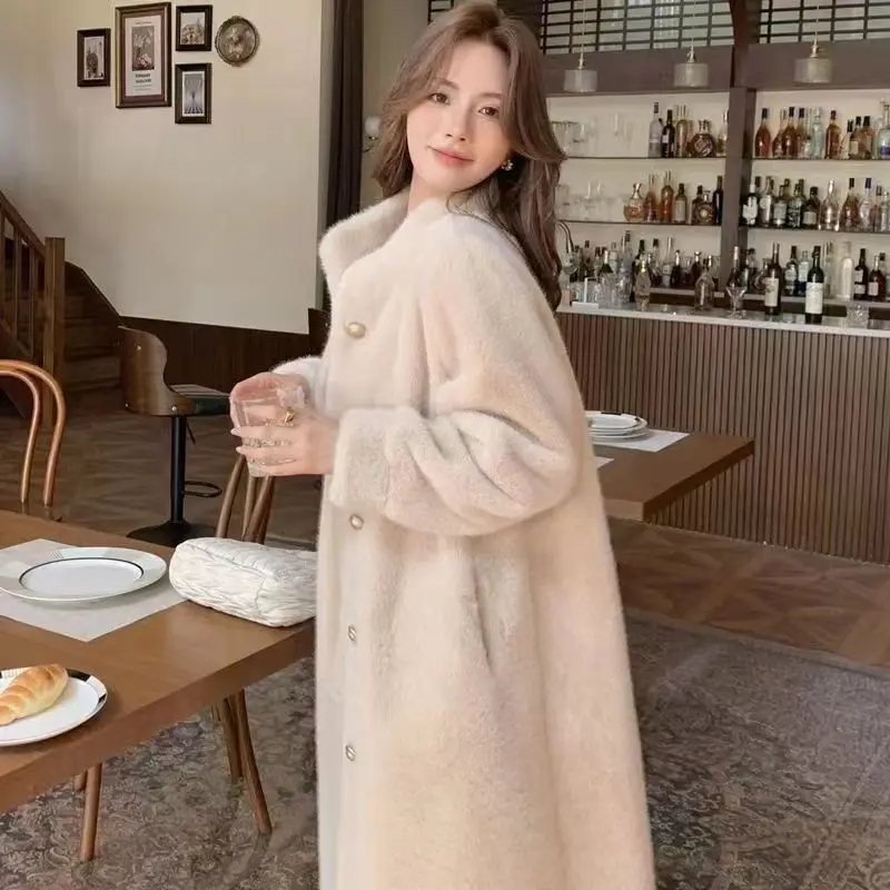 Faux Fur Elegant Coats Womens Golden Round Neck Festival Wife Fashionable Brown Streetwear Pockets Flare Waist Drawstring Down
