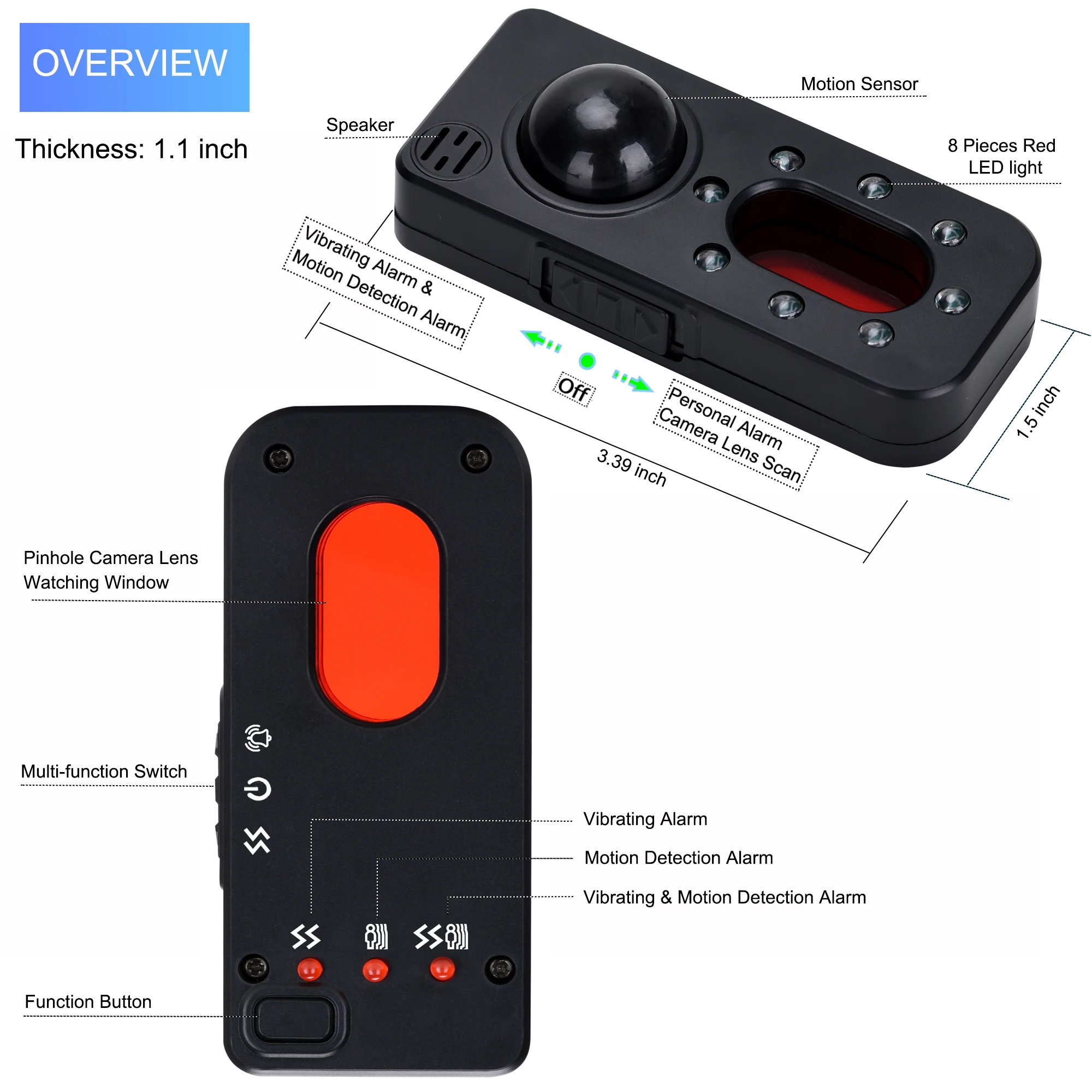 Anti-Spy RF-detector Camping Reizen Bewegingssensor Alarm Draagbare Mini PIR Infraroodcameradetector Draadloze beveiliging Antidiefstal