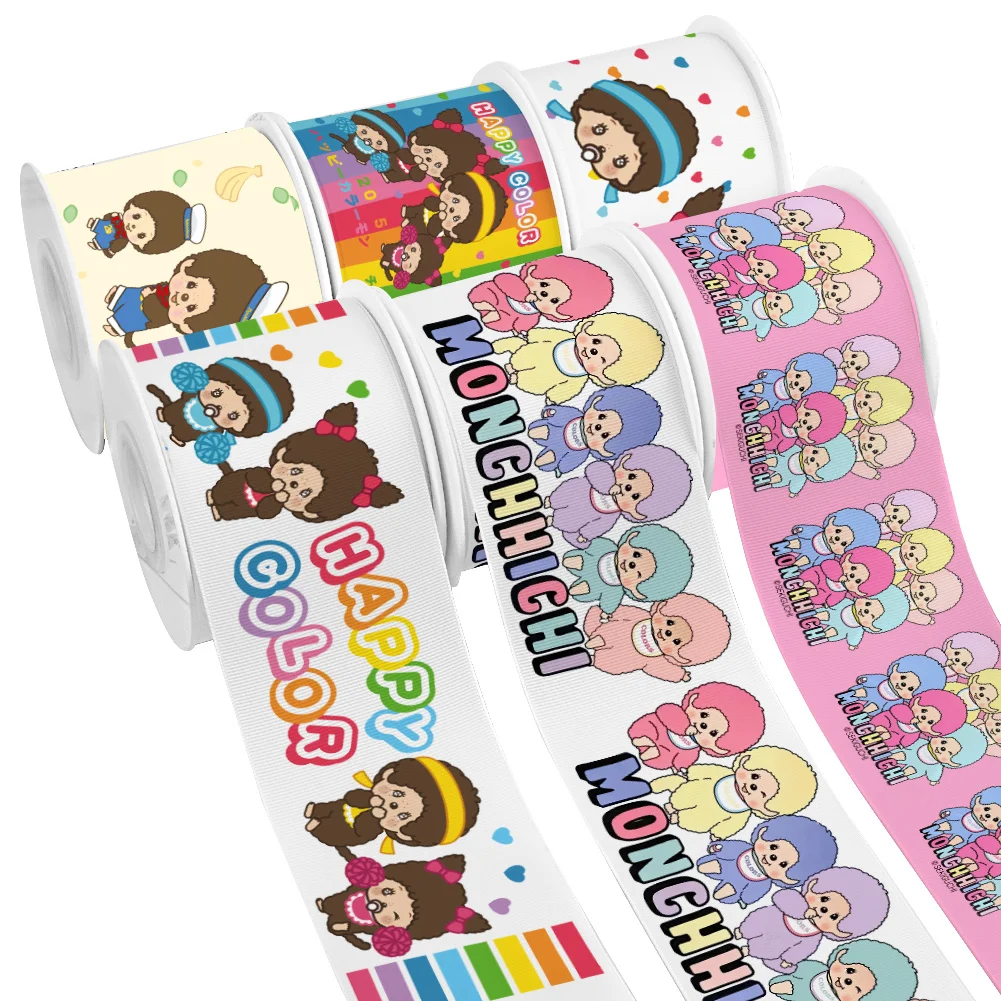5yards Cute Monch Cartoon Dolls Boy Girl Printed Grosgrain Ribbon for Cheer Bows DIY Girl Headwear Hair Bows Satin Ribbon
