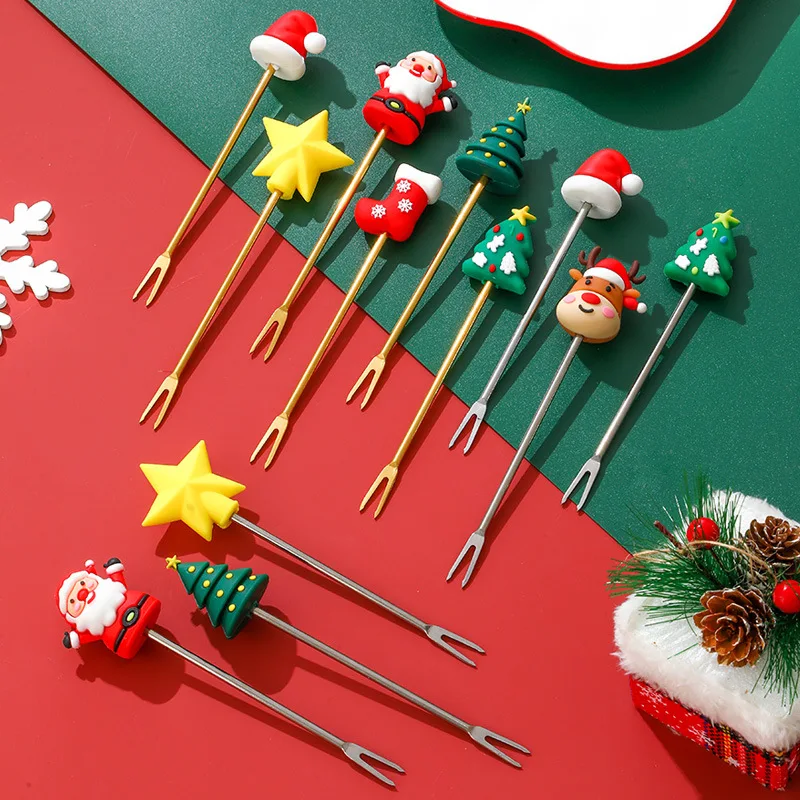 

HQ Creative Stainless Steel Christmas Fruit Forks Set Ins Style Cute Cartoon Fruit Forks christmas Collection