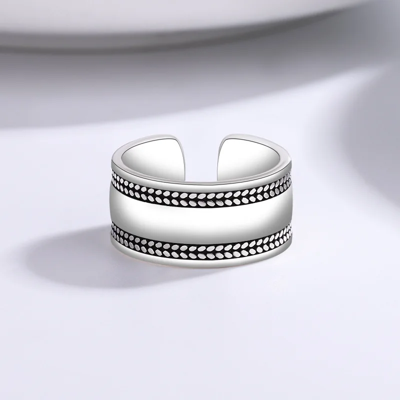 New Atmsphere Leaf 925 Sterling Silver Jewelry Personality Middle Mooth Leaves European Style Opening Rings  R208