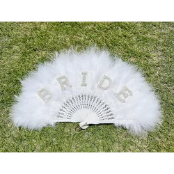 Vintage Feather Bride fan Guest Hand Fan Wedding Gift Bachelorette Party Pearl Letter Fan for Clothing Accessories for supplies