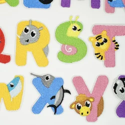 Animal Letter Patches for Clothing Embroidered Iron on ABC DEF OPQ RST UVW XYZ Alphabet Kids Name Badge Patches Accessories