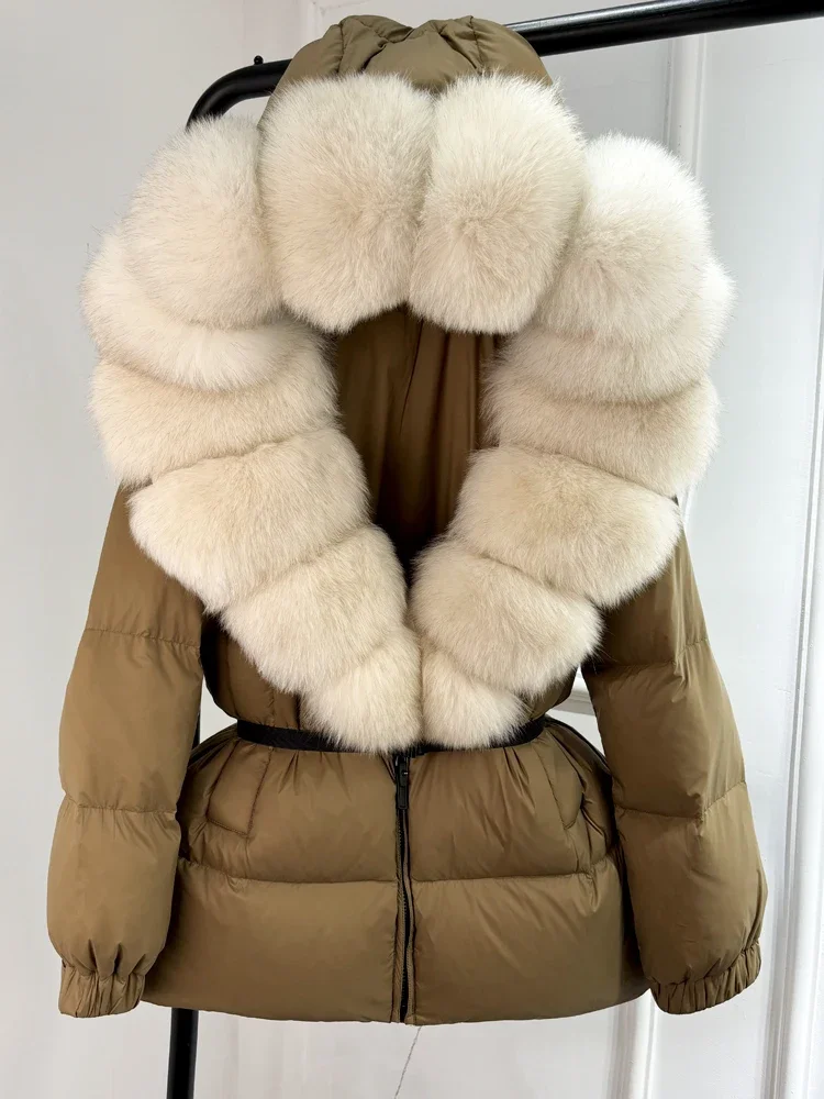 2024 Winter Puffer Jacket Women Real Fox Fur Hooded Thick Warm 90% White Duck Down Coat Female Parkas Waterproof