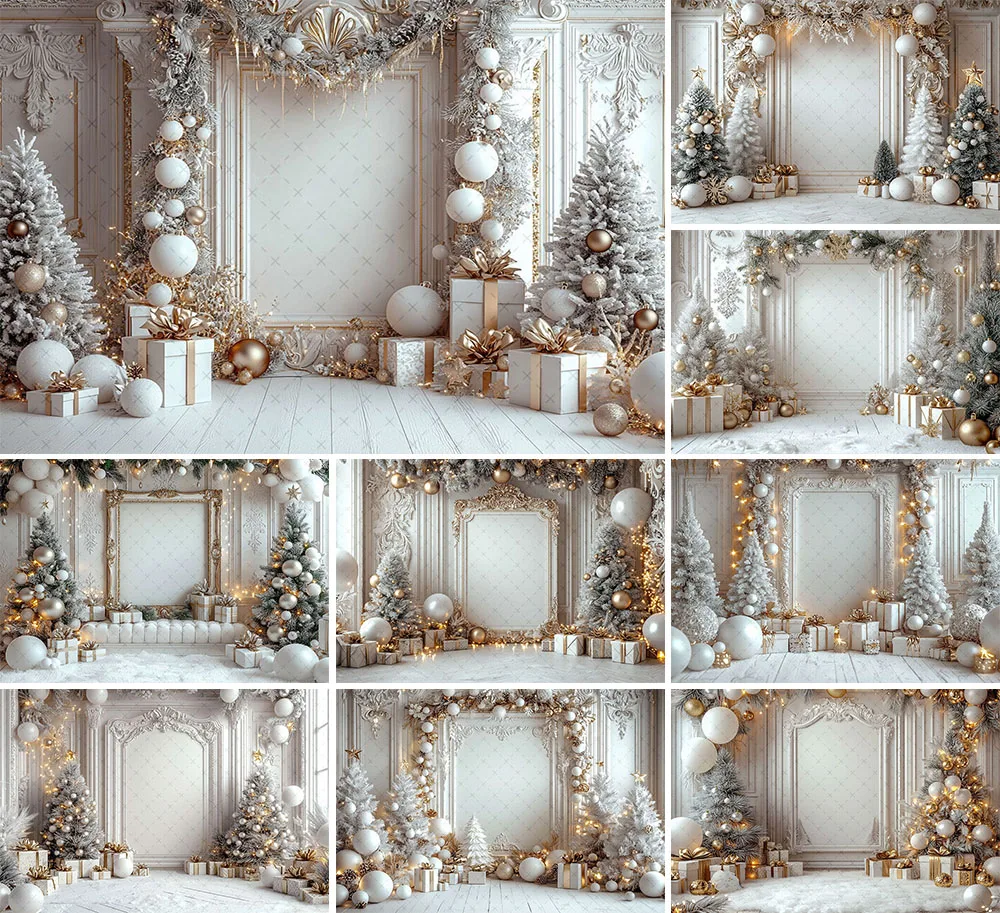 Mehofond Photography Background Winter Christmas White Wall Gifts Xmas Tree Children Family Portrait Decor Backdrop Photo Studio