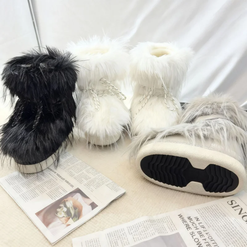 

Thick soled snow boots with added fleece anti slip fur increased height inside warm moon short boots