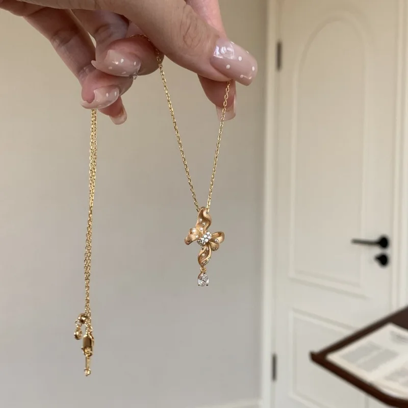 عالية الجودة متجمد تألق نحى Bowknot قلادة خمر البطانة الماس قطرة الماء طوق سلسلة مجوهرات الزفاف