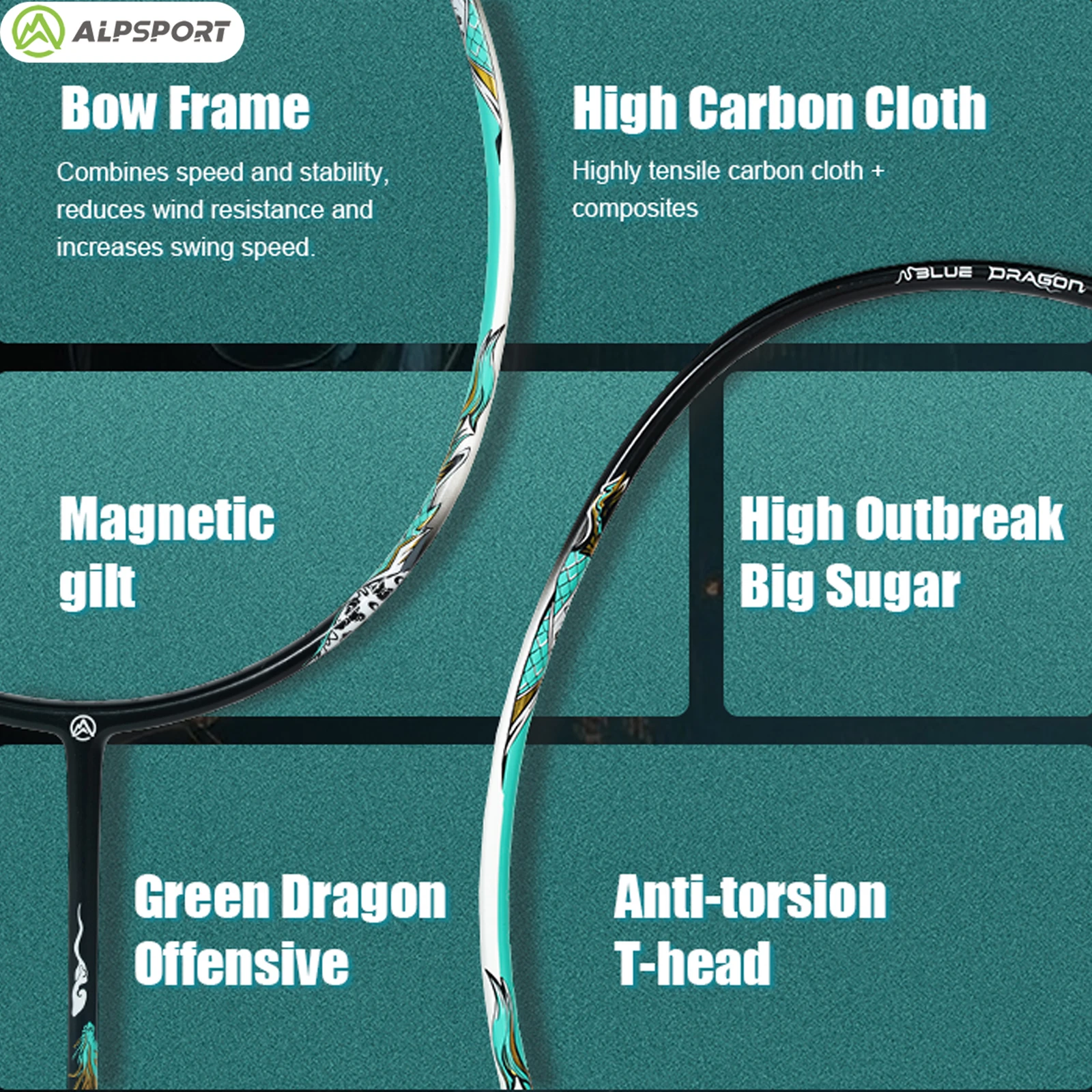 ALPSPORT 【التنين الأزرق】 5U 75 جرام إطار من ألياف الكربون مضرب كرة الريشة الهجومي والدفاع معدات رياضية خارجية شحن مجاني #6