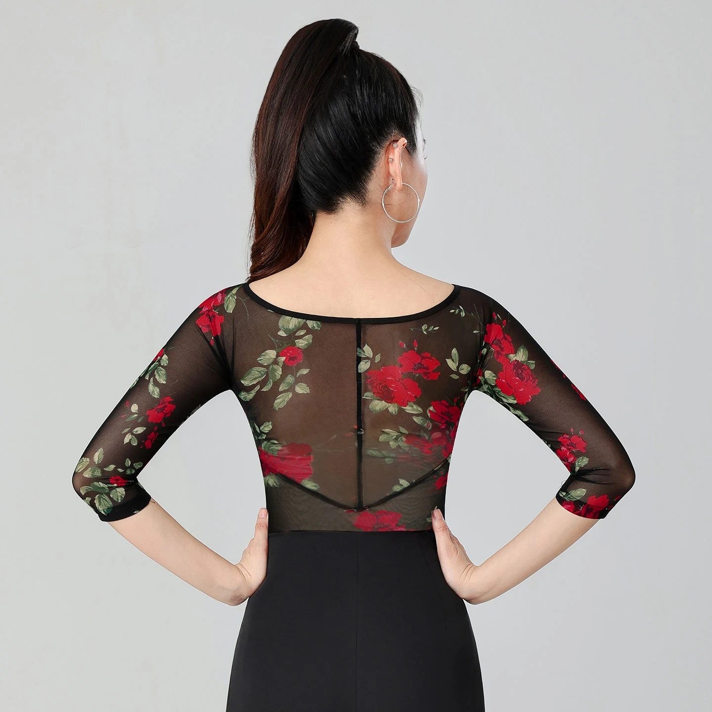 New Mesh Perspective Print Jumpsuit Ballroom Dance Modern Dance Top Women Chacha Rumba Tango Dress Latin Dance Costumes DN21159