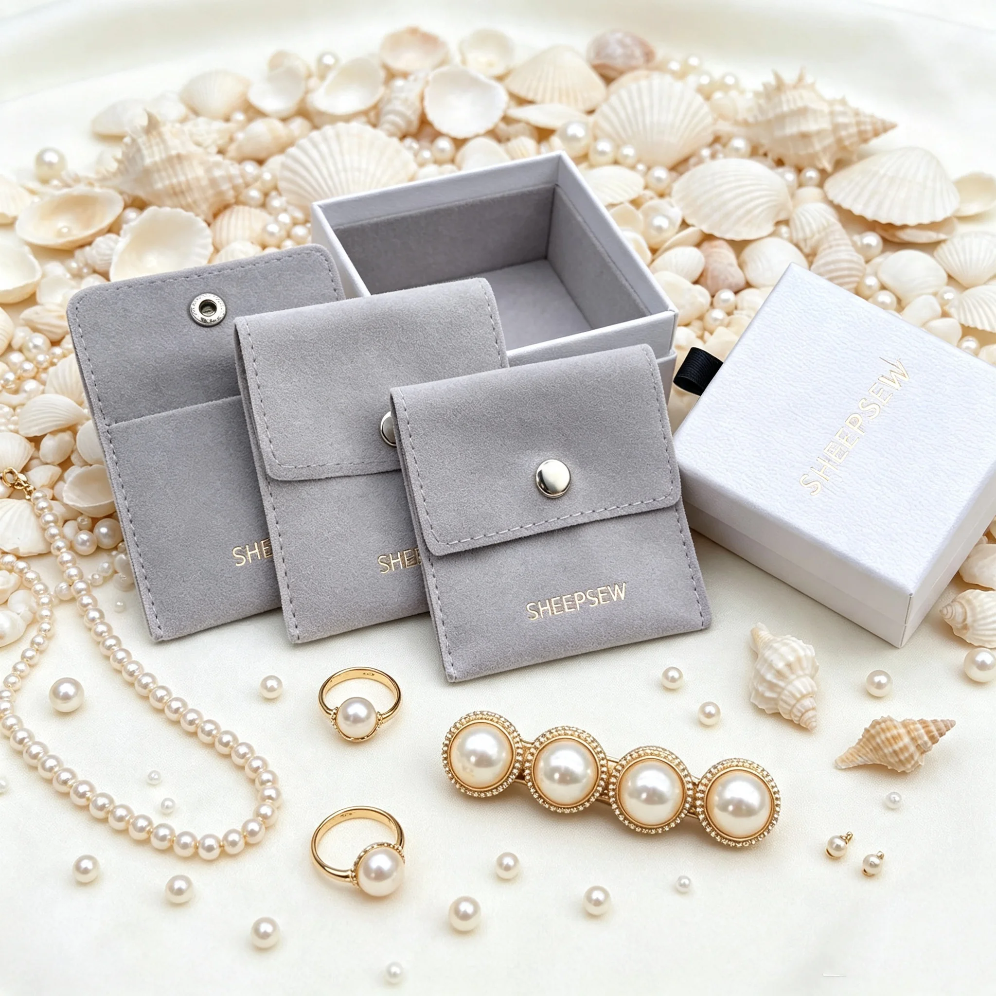 SheepSew Custom Logo Microfiber Suede Jewelry Set Packaging Slide Drawer Gift Box With Snap Button Necklace Ring Earring Bracele
