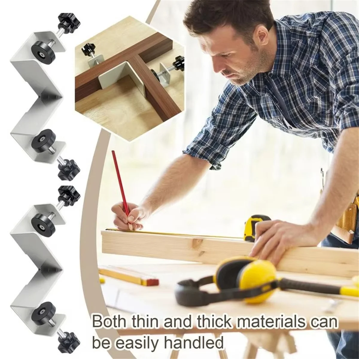 SEMOIC Right Angle Clamp 90 Degree 2 Pieces Corner Clamps T-Shaped Positioning Squares Clamping Tool with Adjustable Swing Jaw