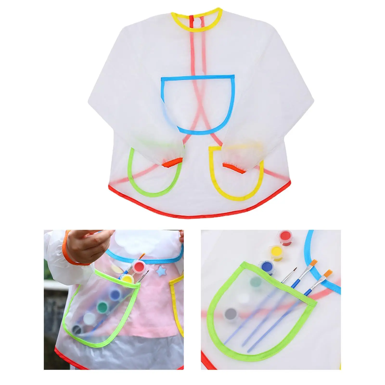 Cartoon Smocks Breathable Baking Eating Apron with Pockets Feeding Playing Smock