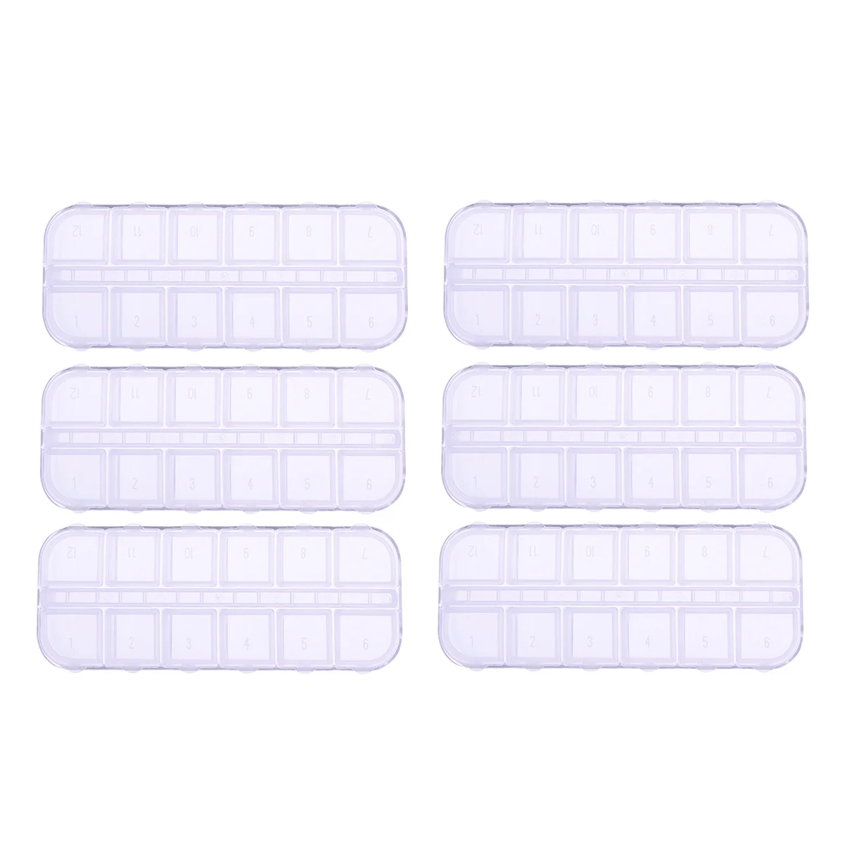 Caja de almacenamiento de plástico transparente con rejillas, organizador para pendientes, organizador de anillos, cuentas, soporte de piezas medicinales, 6 uds.