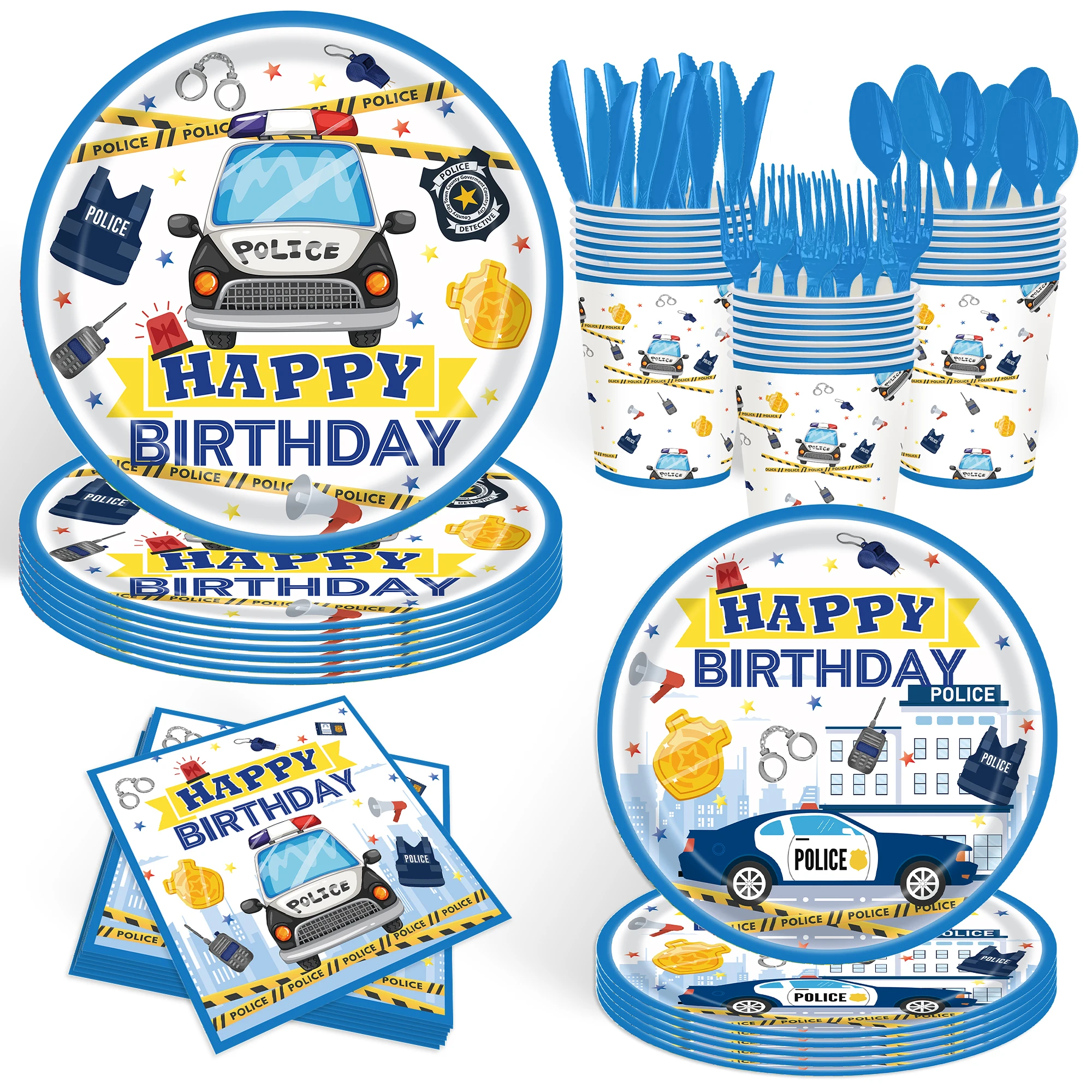 Police Theme Kids Boys Birthday Party Decoration Supplies Gun Policeman Pattern Balloons Car Banner Hanging Decoration