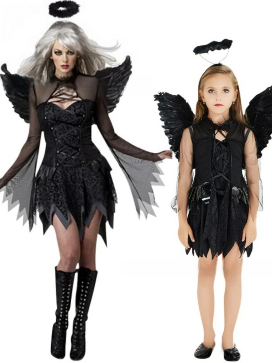 

Sexy Halloween Dark Angel Costume with Wings Zombie Bride Devil Suit Female Ghost Uniform New Arrival Polyester Material