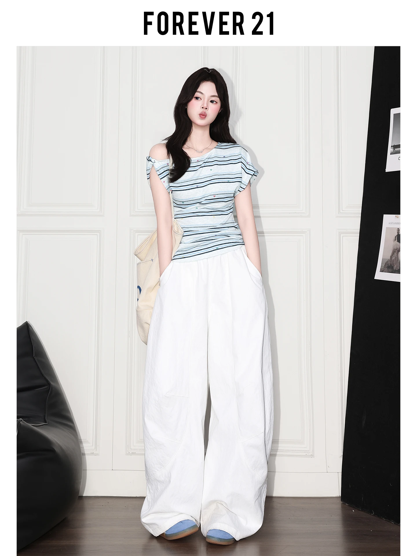 Pantalones Casuales de Pierna Ancha y Cintura Alta Estilo Americano Forever 21 para Mujer, Pantalones Finos y Holgados de Verano, Versátiles y Ligeros