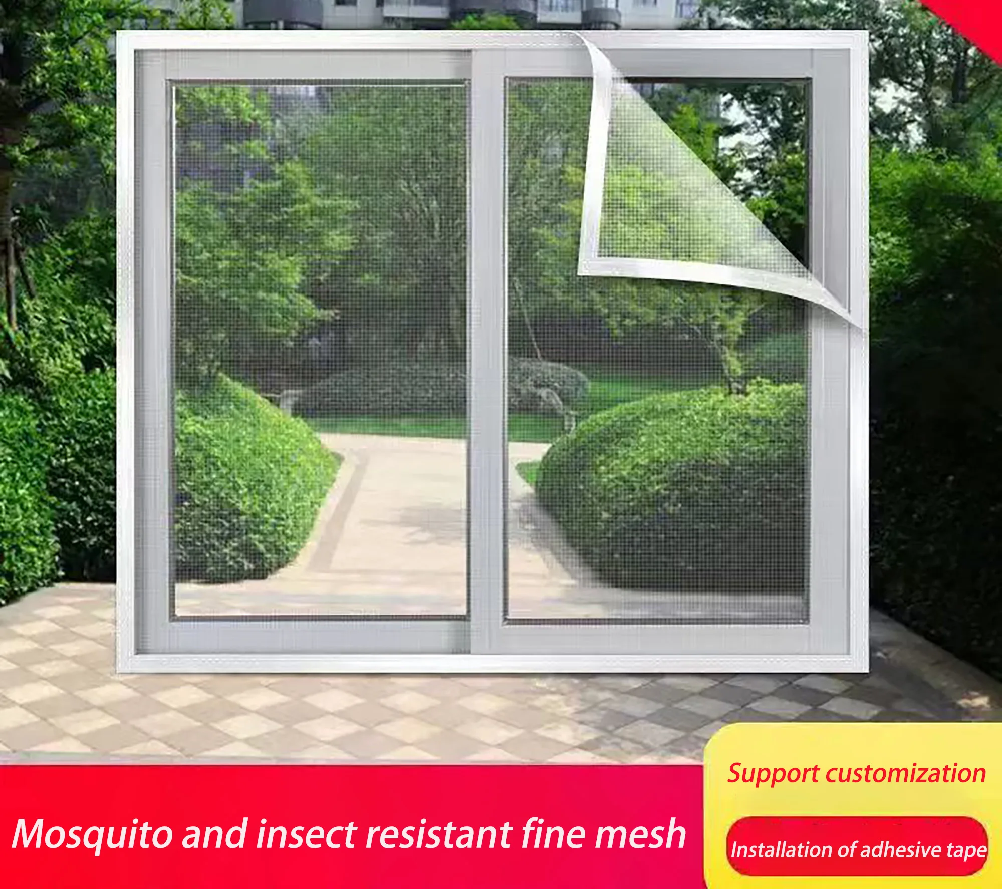 

Self adhesive reusable window mosquito net, mosquito proof window screen, thin gauze, customizable summer washable mesh fabric