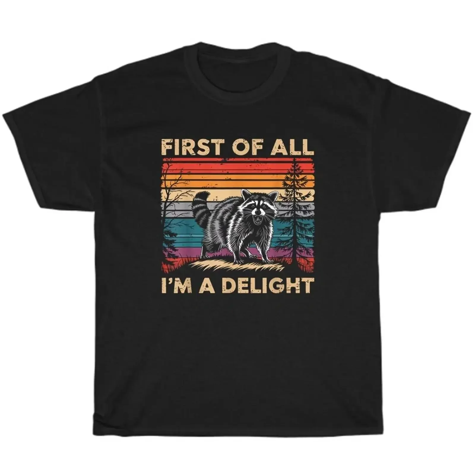 T-shirt vintage rétro pour les amoureux des ratons-laveurs, « First of All Im A Delight Racoon », unisexe, délavé, streetwear doux et élégant pour homme