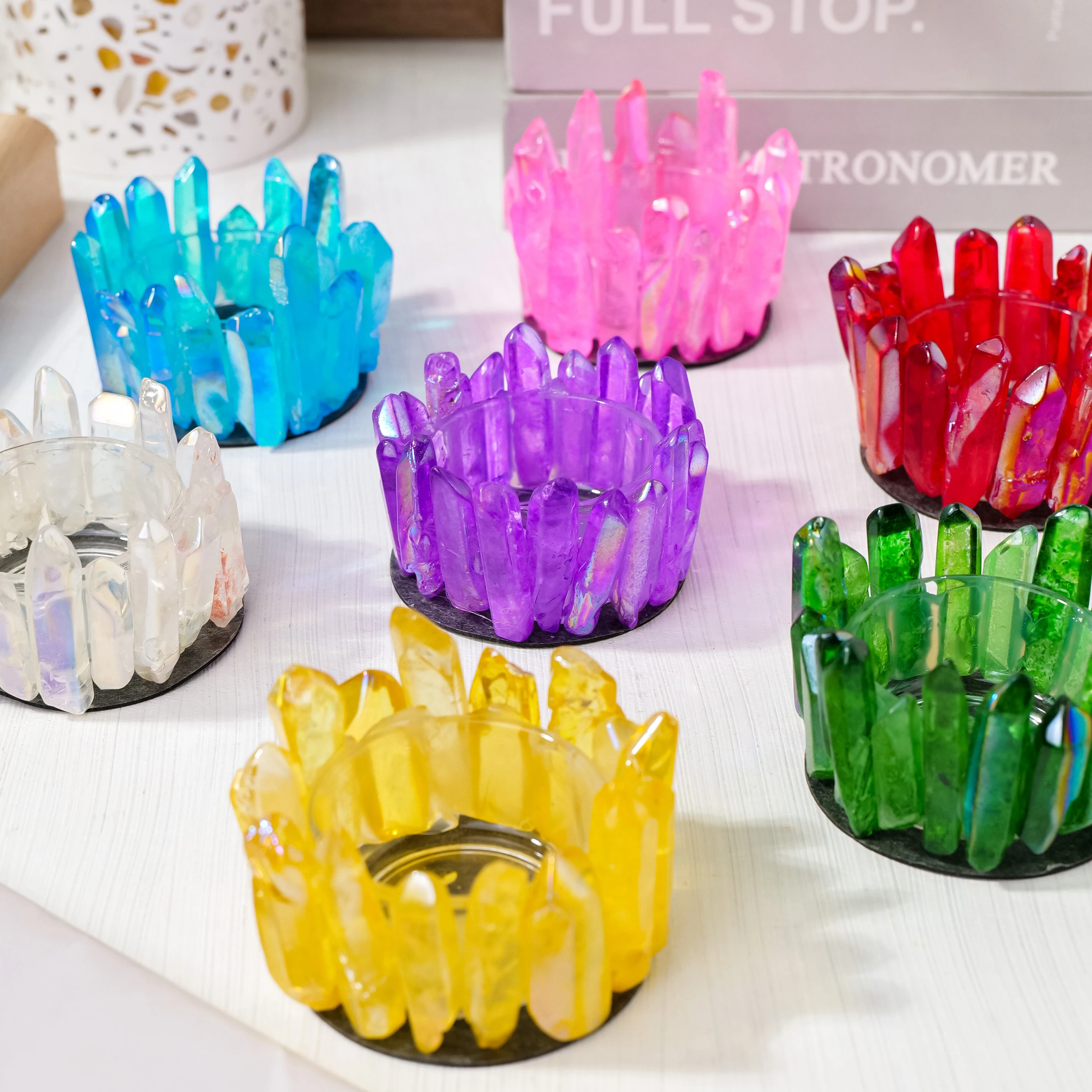 1PC Natural Crystal Electroplating Color Clear Quartz Point Gemstone Candlestick Home Decor Candlesticks For Candle Parties